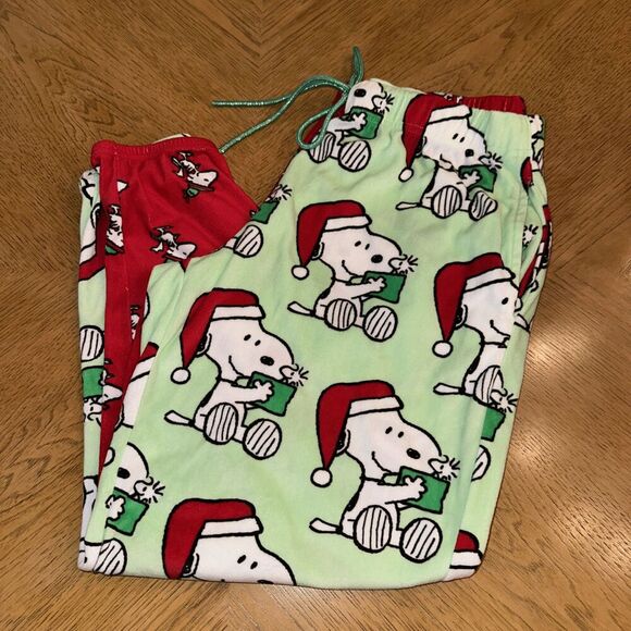 Official Peanuts Snoopy Red Christmas Comfy Pajama Sleepwear Lounge Pant L 12-14 - Picture 1 of 13